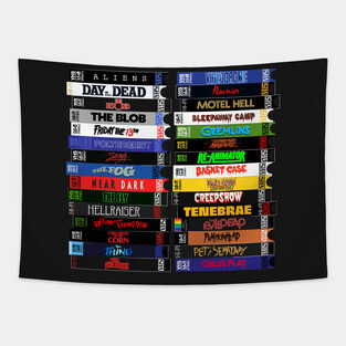 VHS 80s Horror Movie Stacks Tapestry