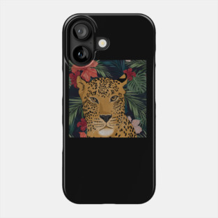 Beautiful Leopard in Tropical Floral Setting T-Shirt Phone Case