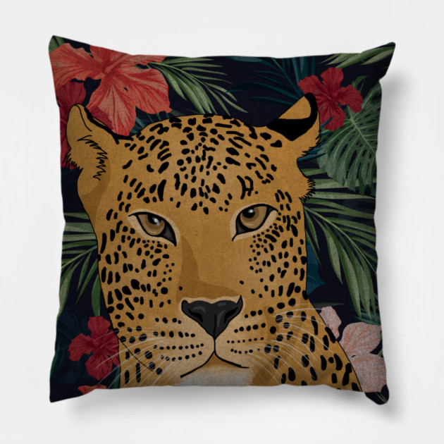 Beautiful Leopard in Tropical Floral Setting T-Shirt Pillow by logiamerch