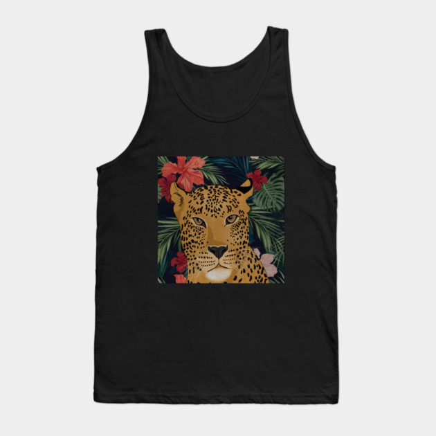 Beautiful Leopard in Tropical Floral Setting T-Shirt Tank Top by logiamerch