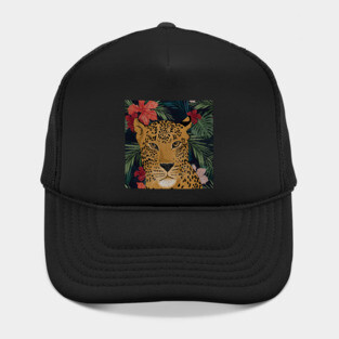 Beautiful Leopard in Tropical Floral Setting T-Shirt Hat