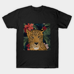 Beautiful Leopard in Tropical Floral Setting T-Shirt T-Shirt
