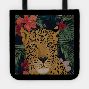 Beautiful Leopard in Tropical Floral Setting T-Shirt Tote
