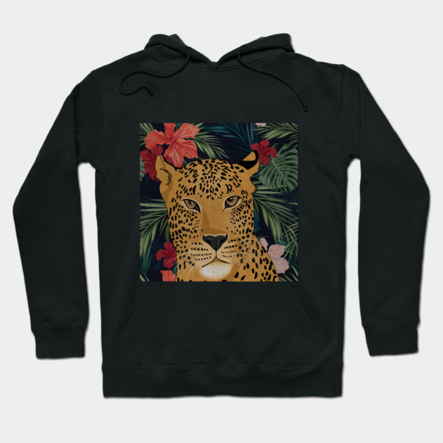 Beautiful Leopard in Tropical Floral Setting T-Shirt Hoodie by logiamerch