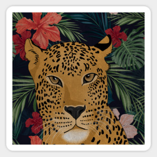 Beautiful Leopard in Tropical Floral Setting T-Shirt Sticker