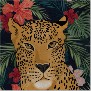 Beautiful Leopard in Tropical Floral Setting T-Shirt Posters and Art