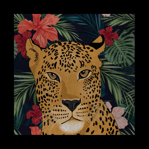 Beautiful Leopard in Tropical Floral Setting T-Shirt by logiamerch