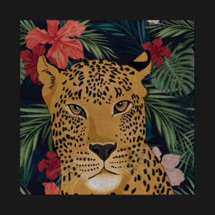 Beautiful Leopard in Tropical Floral Setting T-Shirt T-Shirt