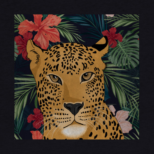 Beautiful Leopard in Tropical Floral Setting T-Shirt by logiamerch