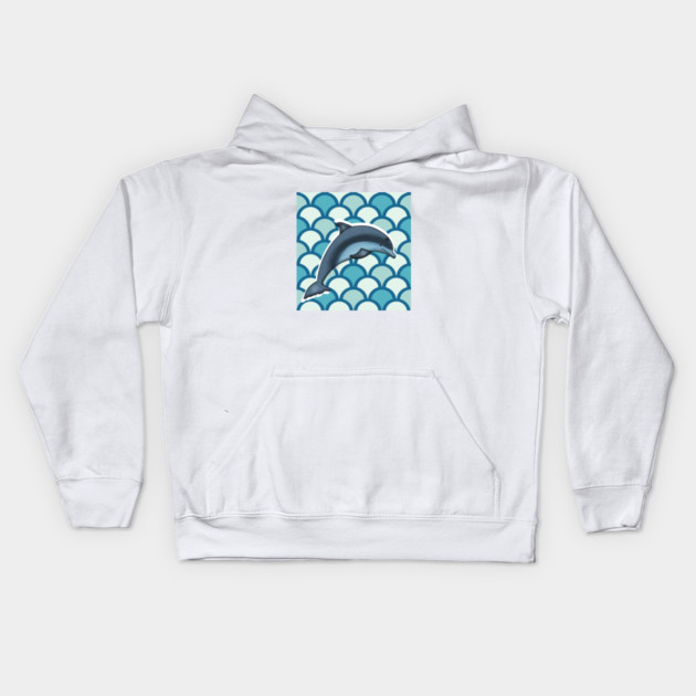 Dolphin Ocean Animal with Waves Kids Hoodie by logiamerch
