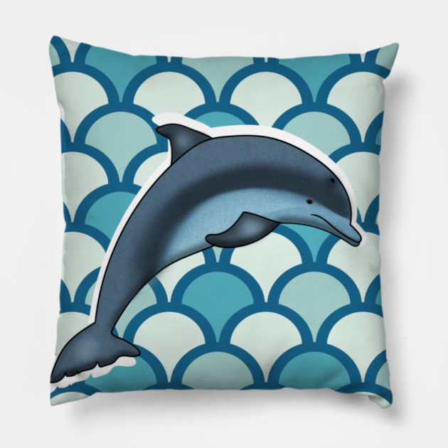 Dolphin Ocean Animal with Waves Pillow by logiamerch