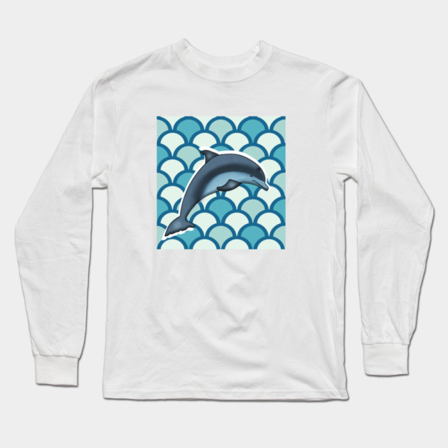 Dolphin Ocean Animal with Waves Long Sleeve T-Shirt by logiamerch