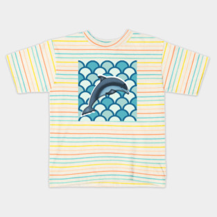 Dolphin Ocean Animal with Waves Kids T-Shirt