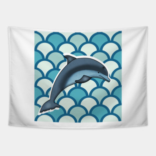 Dolphin Ocean Animal with Waves Tapestry