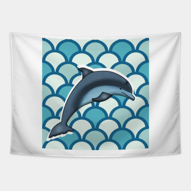 Dolphin Ocean Animal with Waves Tapestry by logiamerch
