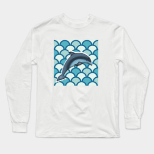 Dolphin Ocean Animal with Waves Long Sleeve T-Shirt