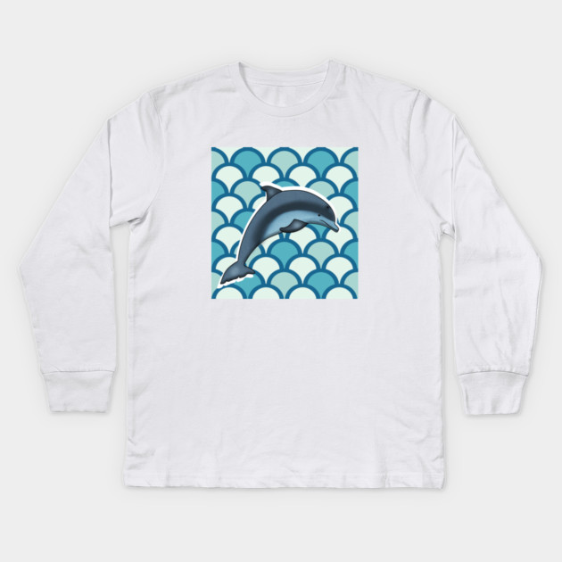 Dolphin Ocean Animal with Waves Kids Long Sleeve T-Shirt by logiamerch