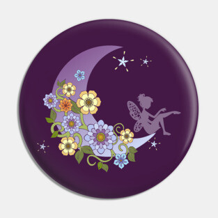 Fairy With Floral Moon Pin