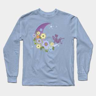 Fairy With Floral Moon Long Sleeve T-Shirt