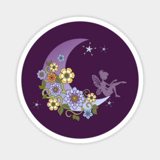 Fairy With Floral Moon Magnet