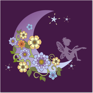 Fairy With Floral Moon Posters and Art