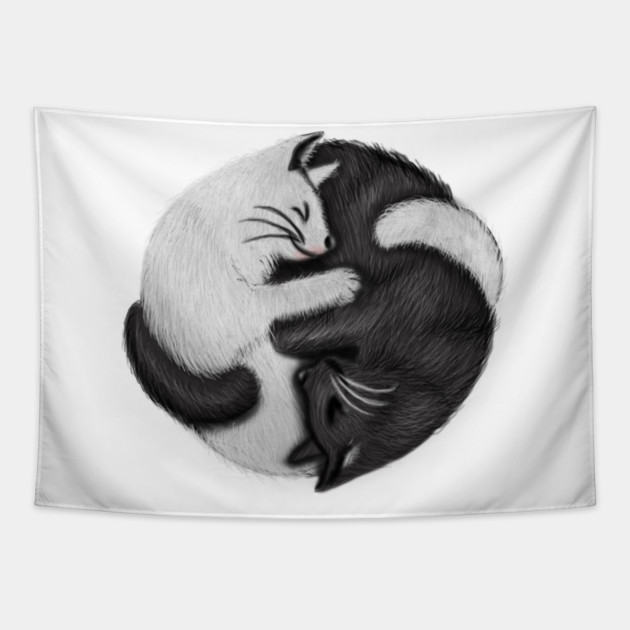 Yin Yang Cats Cat Lover Kitten Chinese Graphic Tapestry by logiamerch