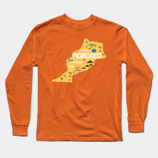 Morocco Illustrated Map Long Sleeve T-Shirt