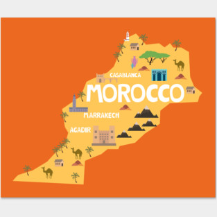 Morocco Illustrated Map Posters and Art