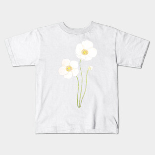 2 white anemone flowers  in and watercolor Kids T-Shirt