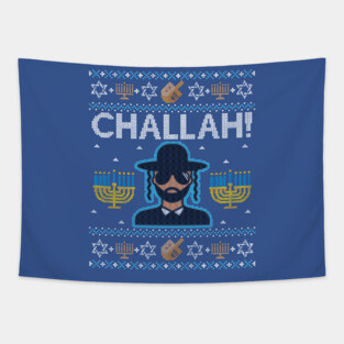 Funny Ugly Hanukkah Sweater, Challah Gangster Tapestry