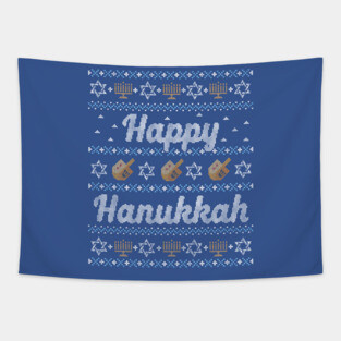 Funny Ugly Hanukkah Sweater, Happy Hanukkah Tapestry