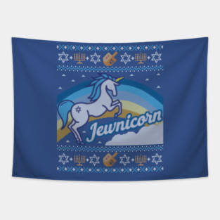Funny Ugly Hanukkah Sweater, Unicorn Jewnicorn Tapestry