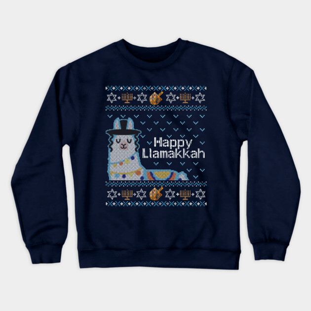 Funny Ugly Hanukkah Sweater, Llama Llamakkah Hanukkah Crewneck