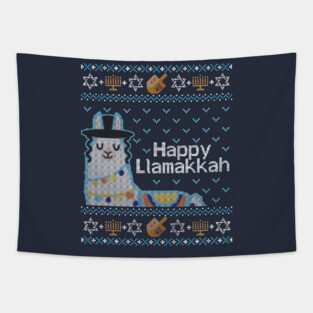 Funny Ugly Hanukkah Sweater, Llama Llamakkah Tapestry