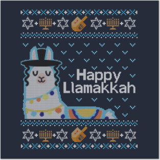 Funny Ugly Hanukkah Sweater, Llama Llamakkah Posters and Art