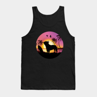 Summer for French lovers, French bulldog and beach, sunset, plam tree, surfing Tank Top