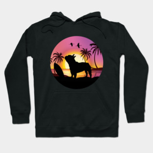 Summer for French lovers, French bulldog and beach, sunset, plam tree, surfing Hoodie