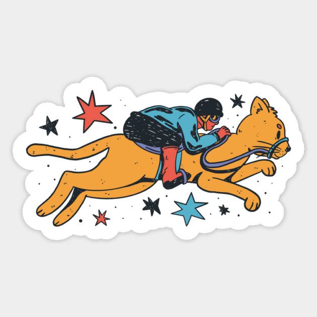 Jockey Riding A Cat Sticker by Cosmo Gazoo