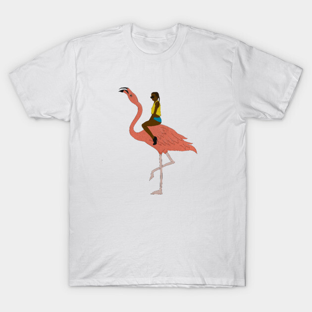 Afro Woman with Flamingo Tropical T-Shirt by logiamerch