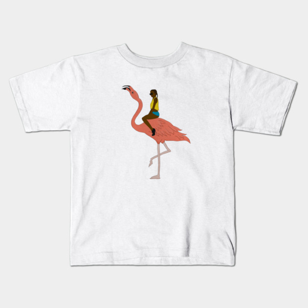 Afro Woman with Flamingo Tropical Kids T-Shirt by logiamerch