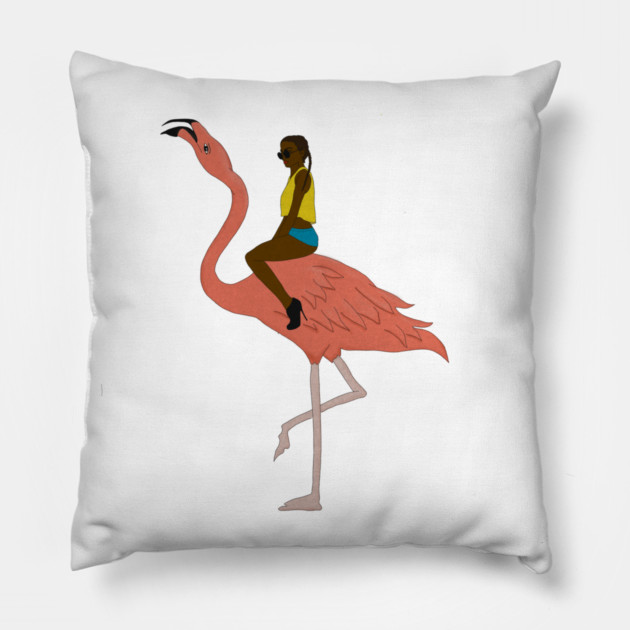Afro Woman with Flamingo Tropical Pillow by logiamerch
