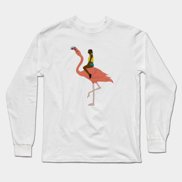 Afro Woman with Flamingo Tropical Long Sleeve T-Shirt by logiamerch
