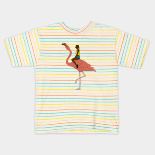 Afro Woman with Flamingo Tropical Kids T-Shirt