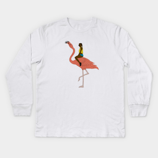 Afro Woman with Flamingo Tropical Kids Long Sleeve T-Shirt by logiamerch