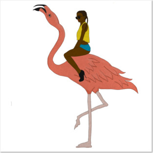 Afro Woman with Flamingo Tropical Posters and Art