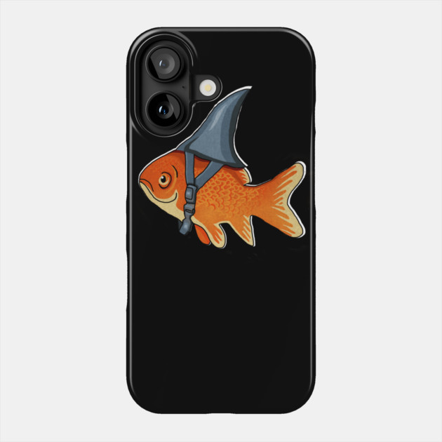 Funny Brave Goldfish Pretending to be a Shark Phone Case by logiamerch