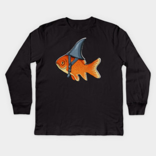 Funny Brave Goldfish Pretending to be a Shark Kids Long Sleeve T-Shirt