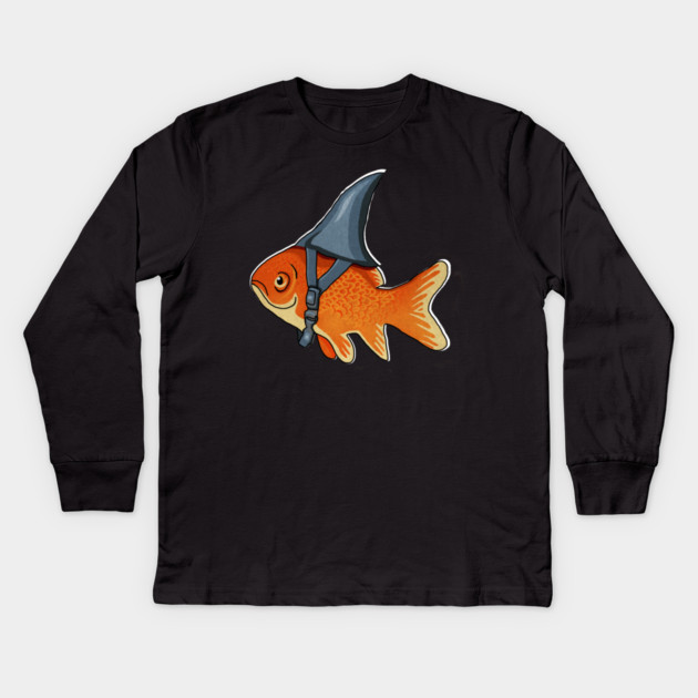 Funny Brave Goldfish Pretending to be a Shark Kids Long Sleeve T-Shirt by logiamerch
