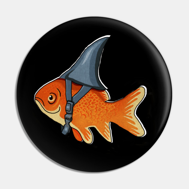 Funny Brave Goldfish Pretending to be a Shark Pin by logiamerch