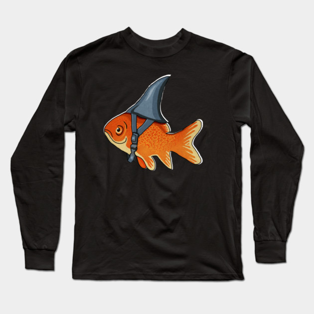 Funny Brave Goldfish Pretending to be a Shark Long Sleeve T-Shirt by logiamerch